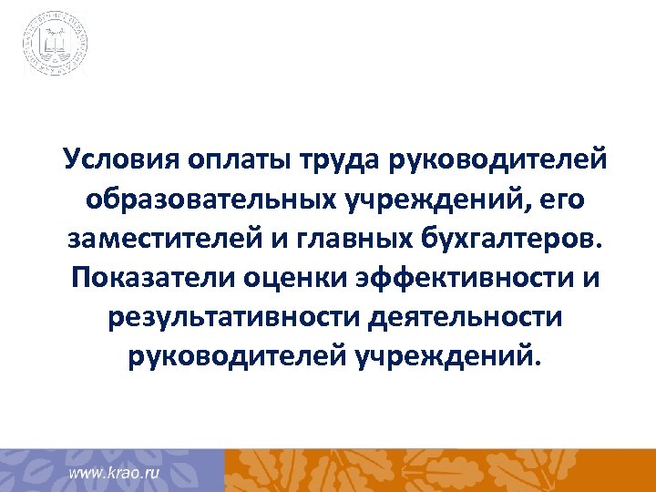 Условия оплаты труда руководителей образовательных учреждений, его заместителей и главных бухгалтеров. Показатели оценки эффективности