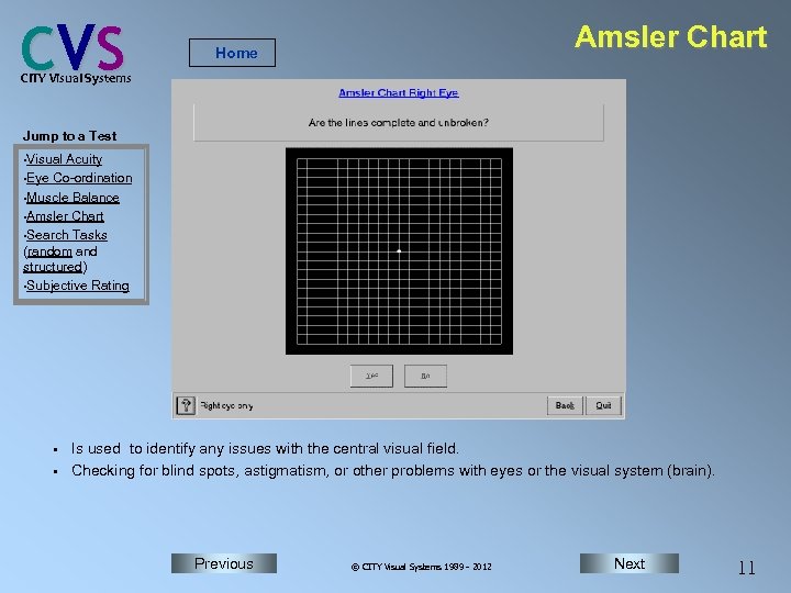 C VS Amsler Chart Home CITY Visual Systems Jump to a Test • Visual