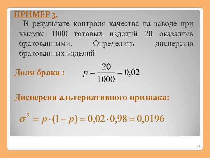 ПРИМЕР 3. В результате контроля качества на заводе при выемке 1000 готовых изделий 20