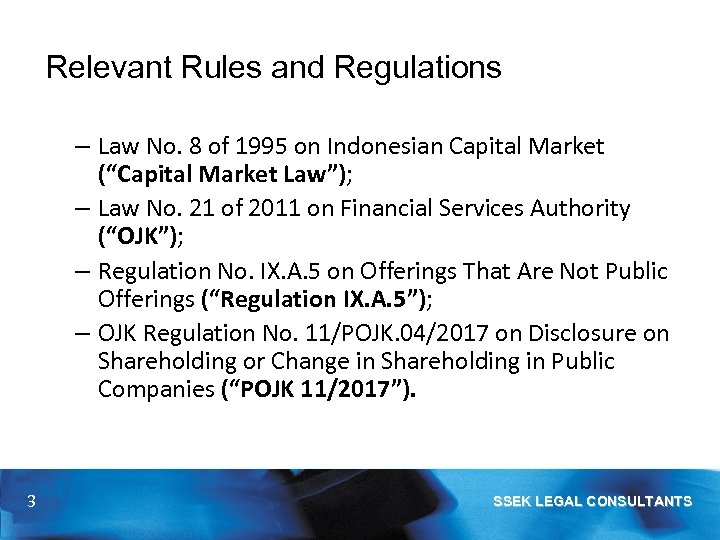 Relevant Rules and Regulations – Law No. 8 of 1995 on Indonesian Capital Market