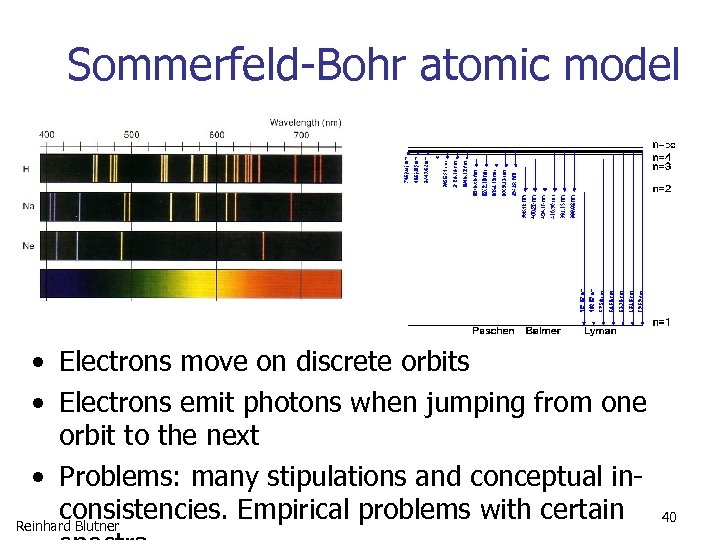 Sommerfeld-Bohr atomic model • Electrons move on discrete orbits • Electrons emit photons when