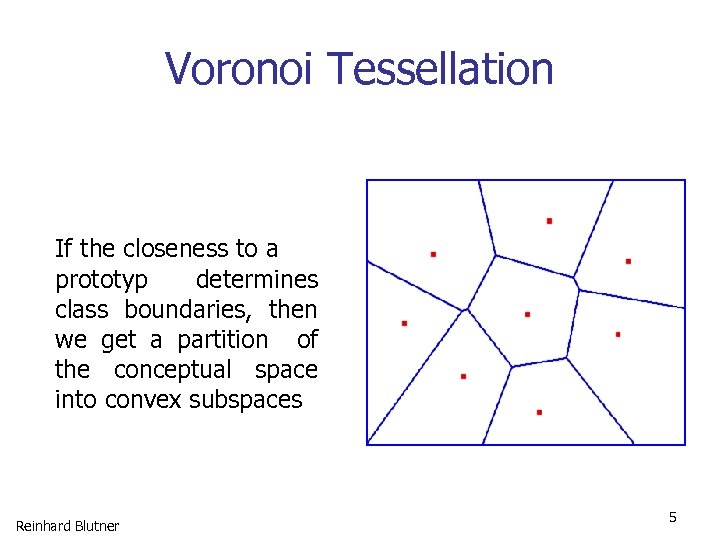 Voronoi Tessellation If the closeness to a prototyp determines class boundaries, then we get