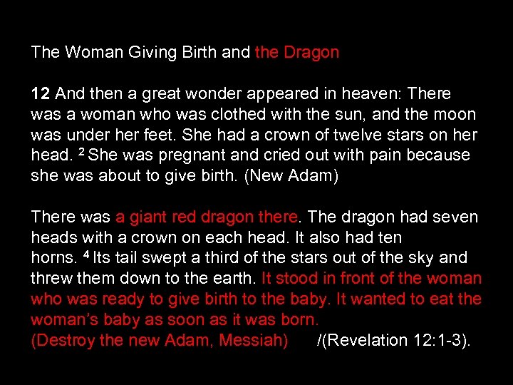 The Woman Giving Birth and the Dragon 12 And then a great wonder appeared