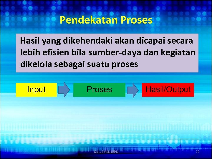 Pendekatan Proses Hasil yang dikehendaki akan dicapai secara lebih efisien bila sumber-daya dan kegiatan