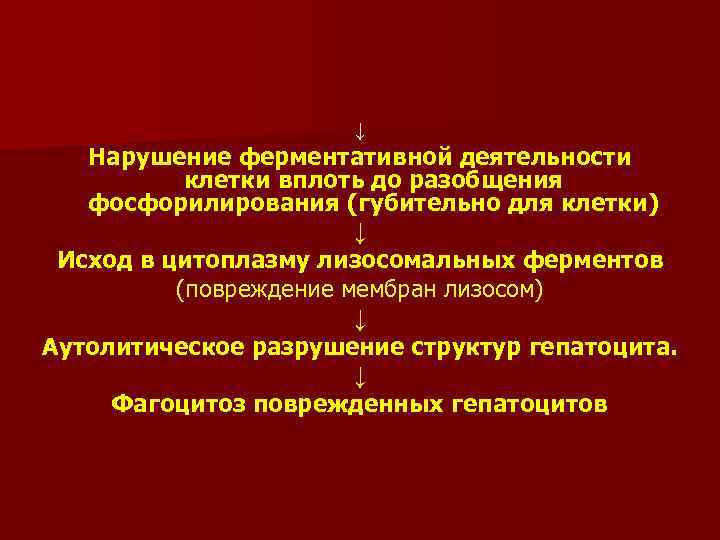 ↓ Нарушение ферментативной деятельности клетки вплоть до разобщения фосфорилирования (губительно для клетки) ↓ Исход