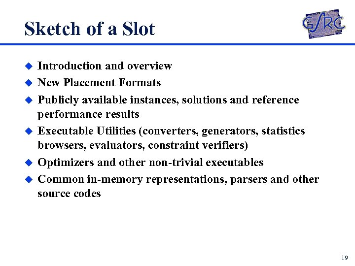 Sketch of a Slot u u u Introduction and overview New Placement Formats Publicly