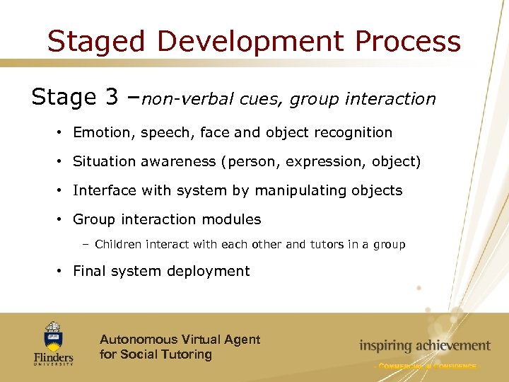 Staged Development Process Stage 3 –non-verbal cues, group interaction • Emotion, speech, face and