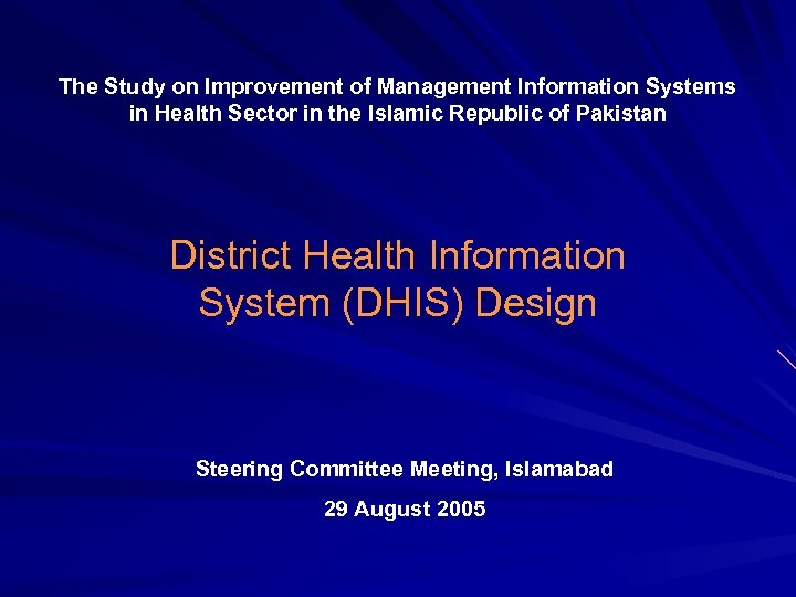 The Study on Improvement of Management Information Systems in Health Sector in the Islamic