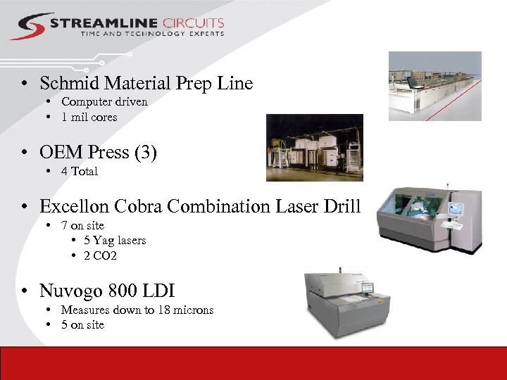  • Schmid Material Prep Line • Computer driven • 1 mil cores •