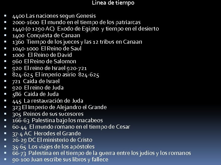 Linea de tiempo 4400 Las naciones segun Genesis 2000 -1600 El mundo en el