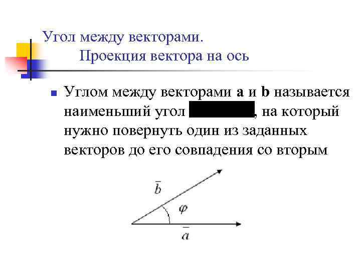 Угол между векторами. Проекция вектора на ось n Углом между векторами a и b