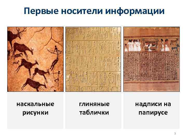 Первые носители информации наскальные рисунки глиняные таблички надписи на папирусе 3 