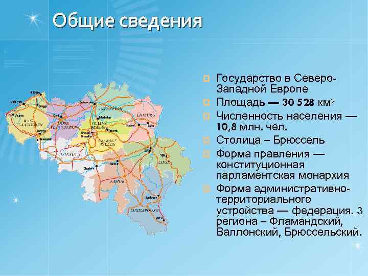 Общие сведения ¤ ¤ ¤ Государство в Северо. Западной Европе Площадь — 30 528