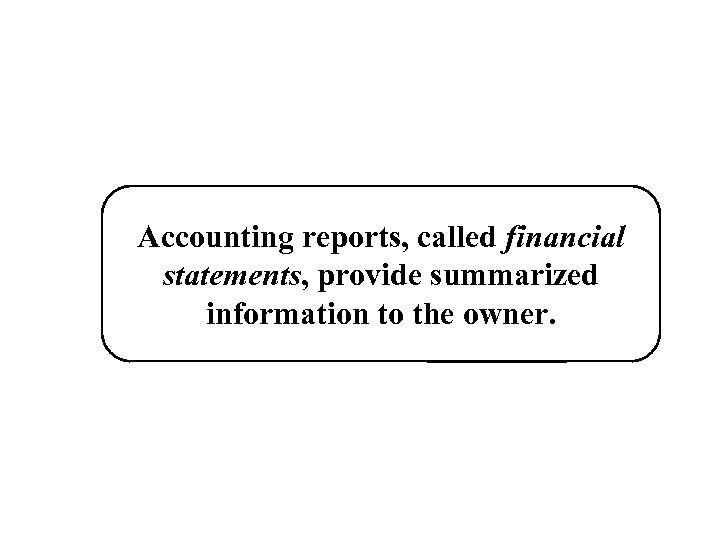Accounting reports, called financial statements, provide summarized information to the owner. 