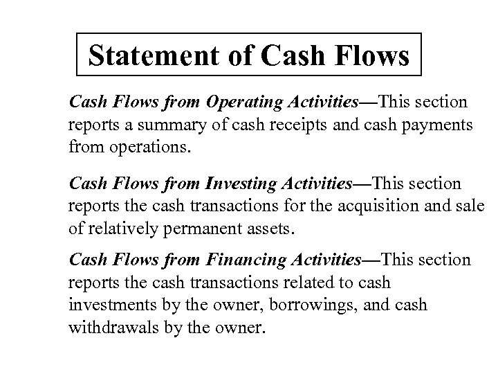 Statement of Cash Flows from Operating Activities—This section reports a summary of cash receipts