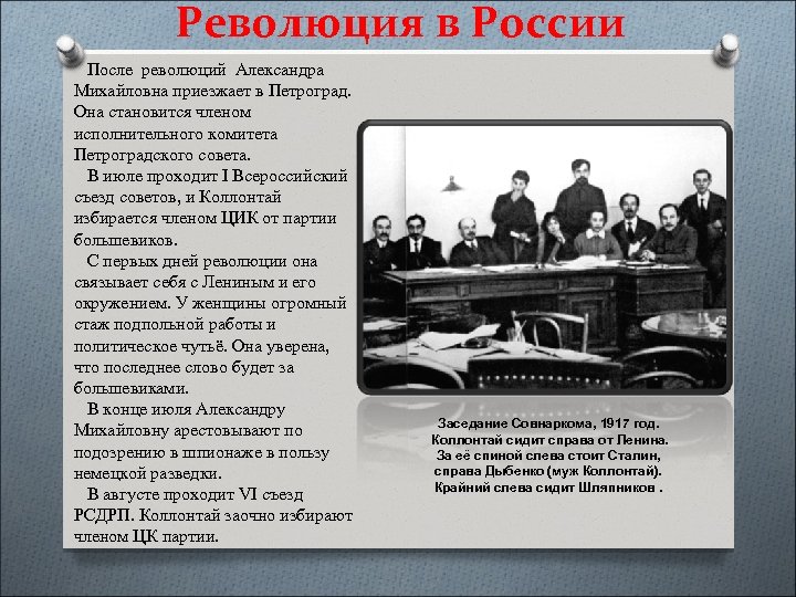 Революция в России После революций Александра Михайловна приезжает в Петроград. Она становится членом исполнительного