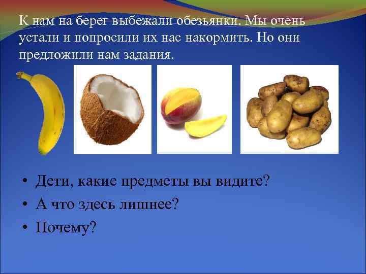 К нам на берег выбежали обезьянки. Мы очень устали и попросили их нас накормить.