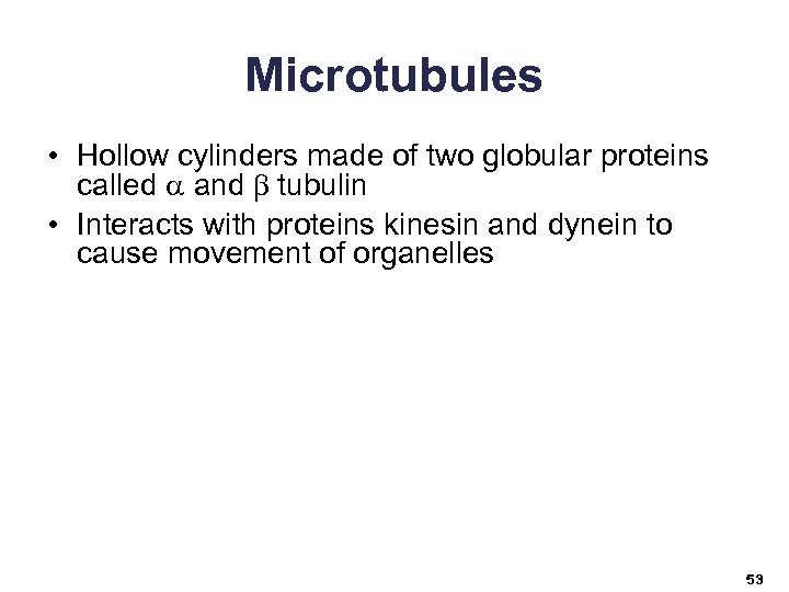Microtubules • Hollow cylinders made of two globular proteins called a and b tubulin