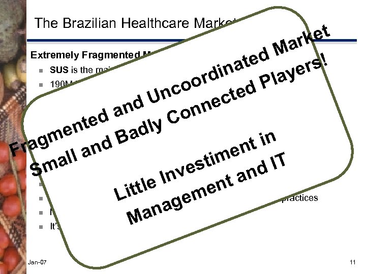 The Brazilian Healthcare Market et ark Extremely Fragmented Market: ~ U$ 90 B/year d