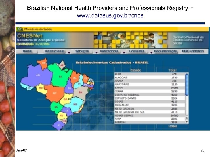 Brazilian National Health Providers and Professionals Registry www. datasus. gov. br/cnes Jan-07 - 23