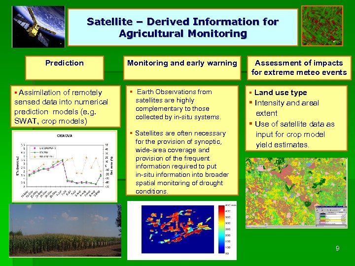 Satellite – Derived Information for Agricultural Monitoring Prediction § Assimilation of remotely sensed data