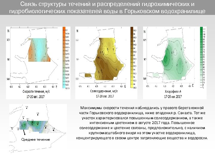 Связь структуры течений и распределений гидрохимических и гидробиологических показателей воды в Горьковском водохранилище Среднее