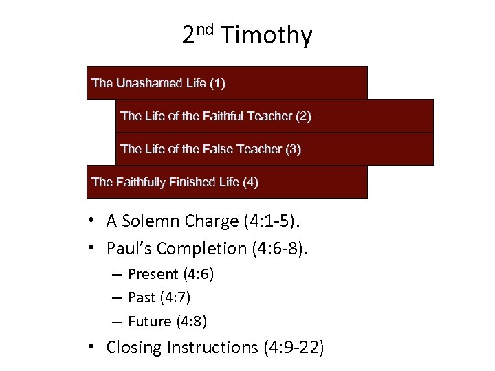 2 nd Timothy The Unashamed Life (1) The Life of the Faithful Teacher (2)