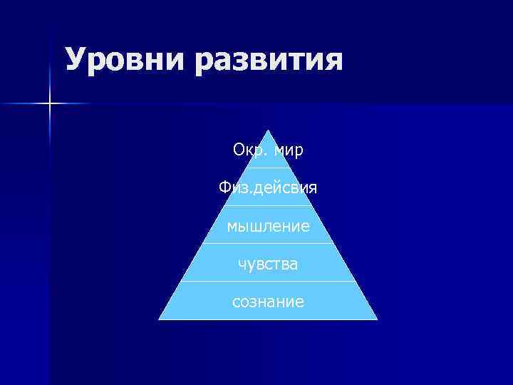 Уровни развития Окр. мир Физ. дейсвия мышление чувства сознание 