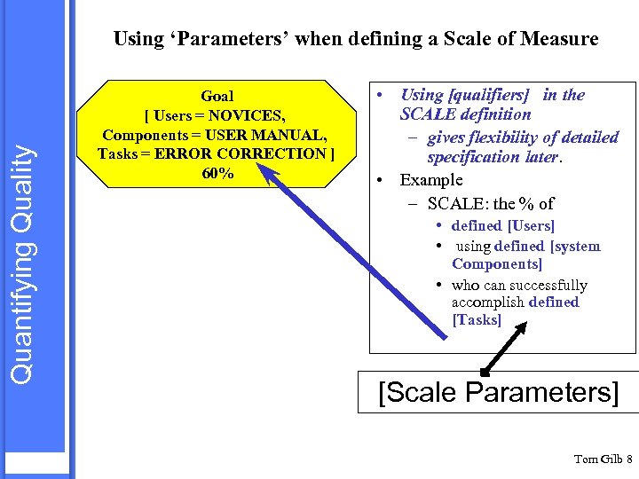 Quantifying Quality Using ‘Parameters’ when defining a Scale of Measure Goal [ Users =