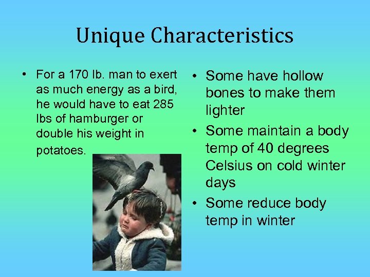 Unique Characteristics • For a 170 lb. man to exert as much energy as