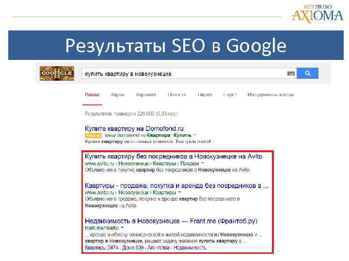 Результаты SEO в Google 