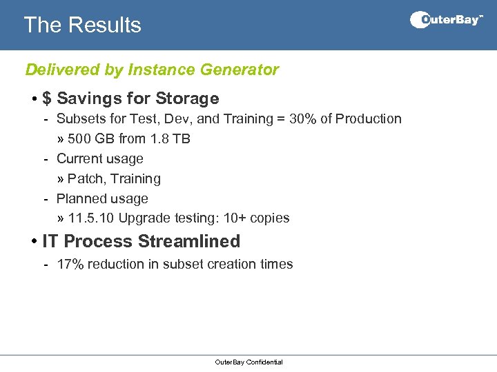 The Results Delivered by Instance Generator • $ Savings for Storage - Subsets for
