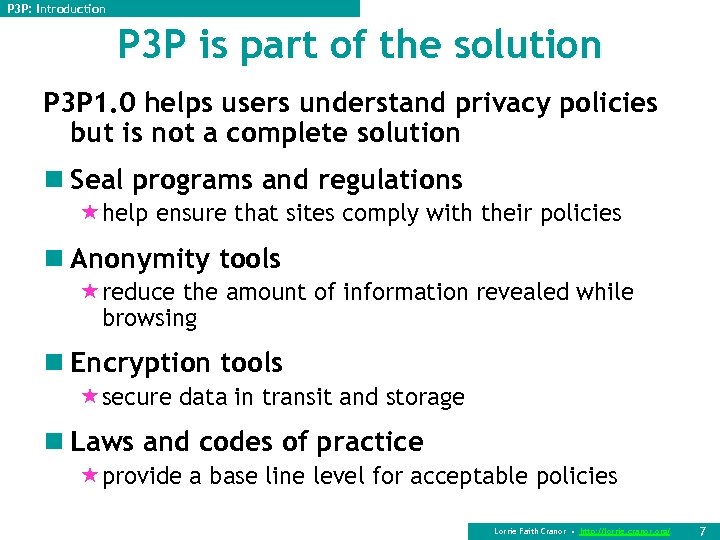 P 3 P: Introduction P 3 P is part of the solution P 3