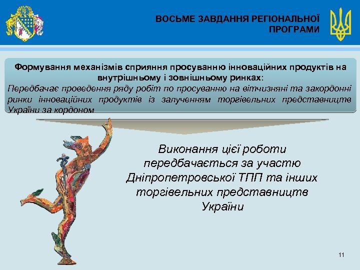 ВОСЬМЕ ЗАВДАННЯ РЕГІОНАЛЬНОЇ ПРОГРАМИ Формування механізмів сприяння просуванню інноваційних продуктів на внутрішньому і зовнішньому