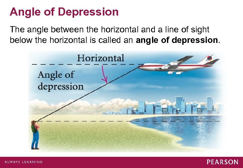 Angle of Depression The angle between the horizontal and a line of sight below