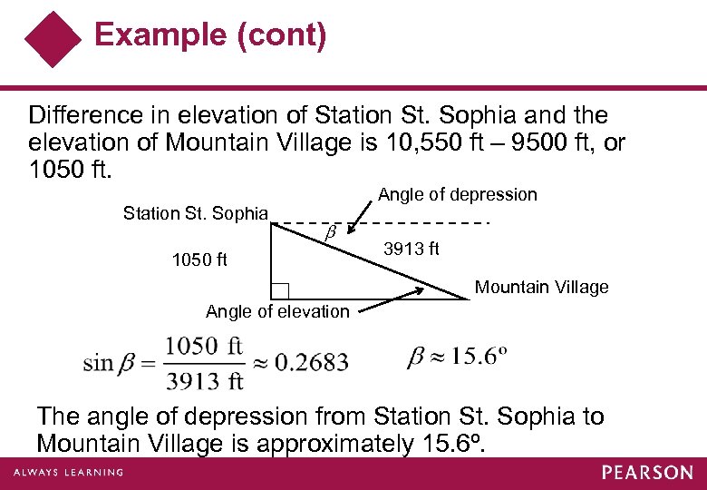 Example (cont) Difference in elevation of Station St. Sophia and the elevation of Mountain