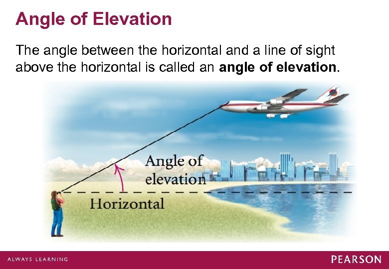 Angle of Elevation The angle between the horizontal and a line of sight above