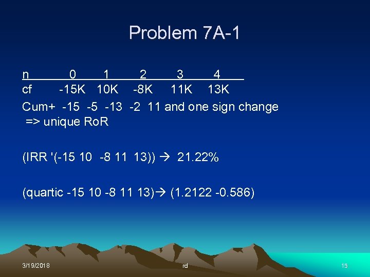Problem 7 A-1 n 0 1 2 3 4 cf -15 K 10 K