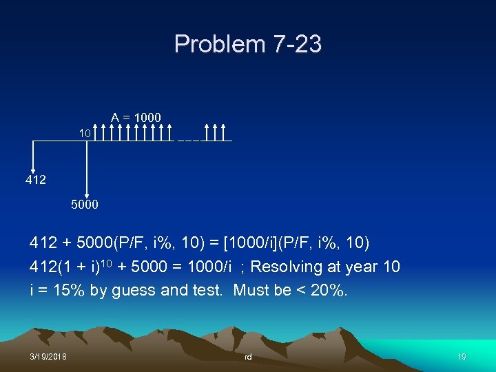 Problem 7 -23 A = 1000 10 412 5000 412 + 5000(P/F, i%, 10)