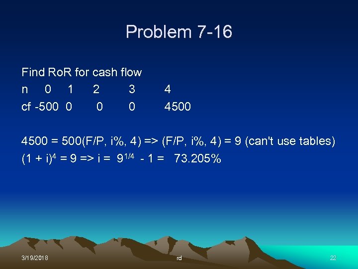 Problem 7 -16 Find Ro. R for cash flow n 0 1 2 3
