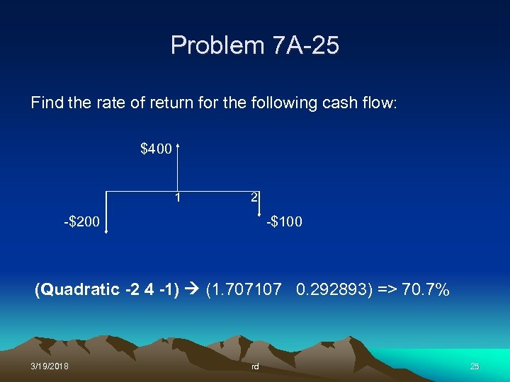 Problem 7 A-25 Find the rate of return for the following cash flow: $400