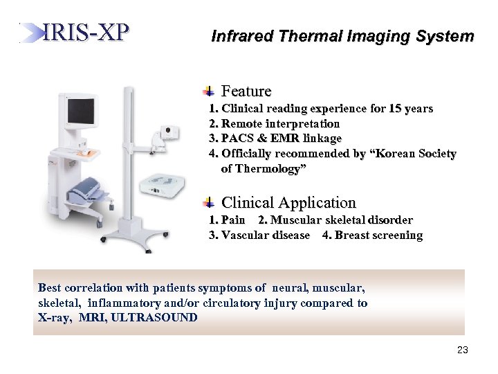  IRIS-XP Infrared Thermal Imaging System Feature 1. Clinical reading experience for 15 years