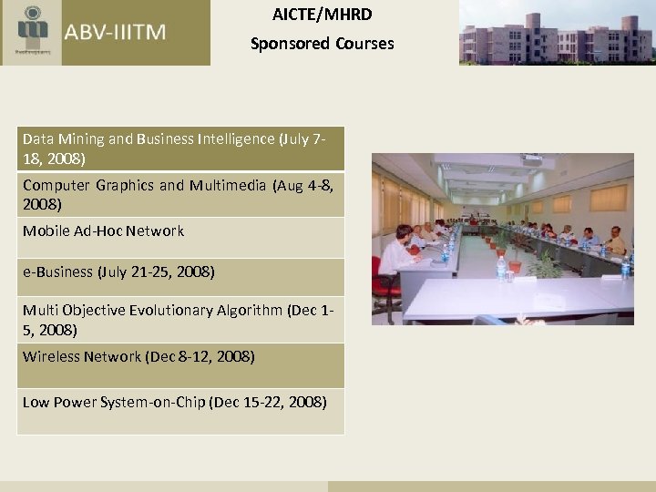 AICTE/MHRD Sponsored Courses Data Mining and Business Intelligence (July 718, 2008) Computer Graphics and