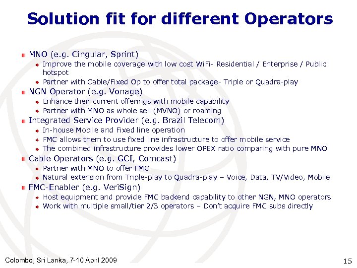 Solution fit for different Operators MNO (e. g. Cingular, Sprint) Improve the mobile coverage