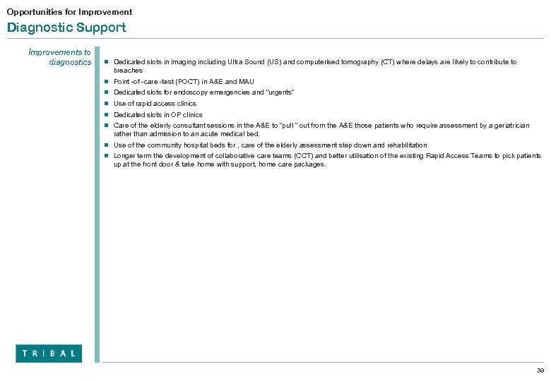 Opportunities for Improvement Diagnostic Support Improvements to diagnostics n Dedicated slots in imaging including