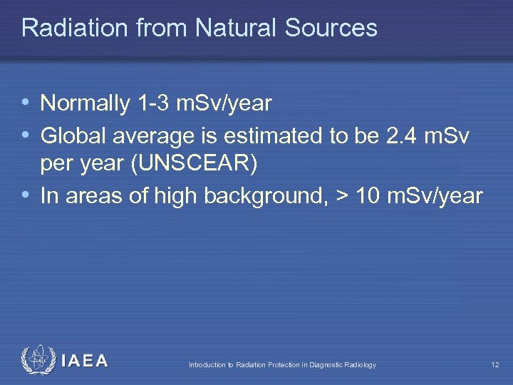 Radiation from Natural Sources • Normally 1 -3 m. Sv/year • Global average is