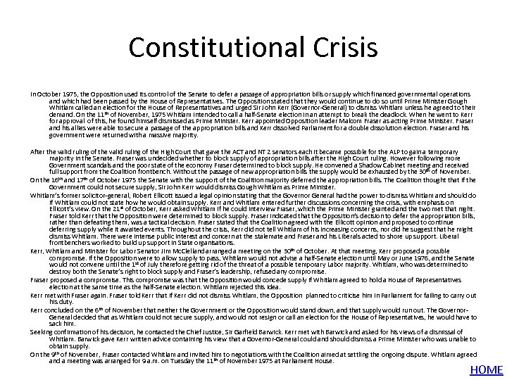 CONSTITUTIONAL CRISIS TIMELINE OF THE CONSTITUTIONAL CRISIS