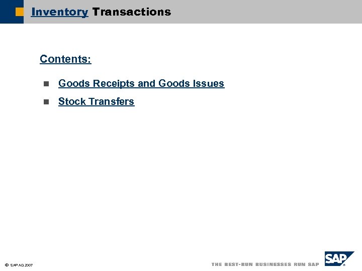 Inventory Transactions Contents N N A Sap Ag