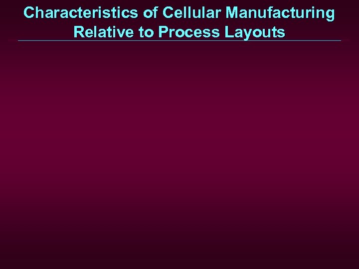 Characteristics of Cellular Manufacturing Relative to Process Layouts 