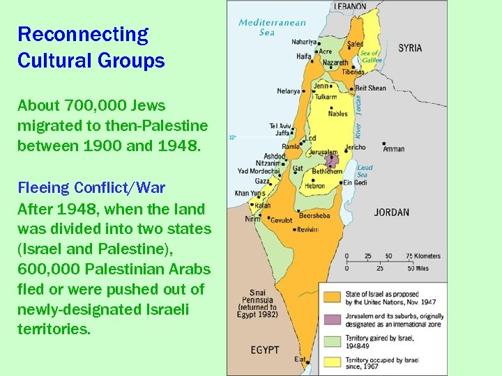 Reconnecting Cultural Groups About 700, 000 Jews migrated to then-Palestine between 1900 and 1948.